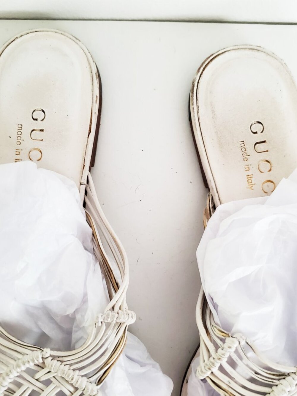 Gucci White Leather Braided Flip Flop Sandals Size 7.5 - Picture 4 of 12